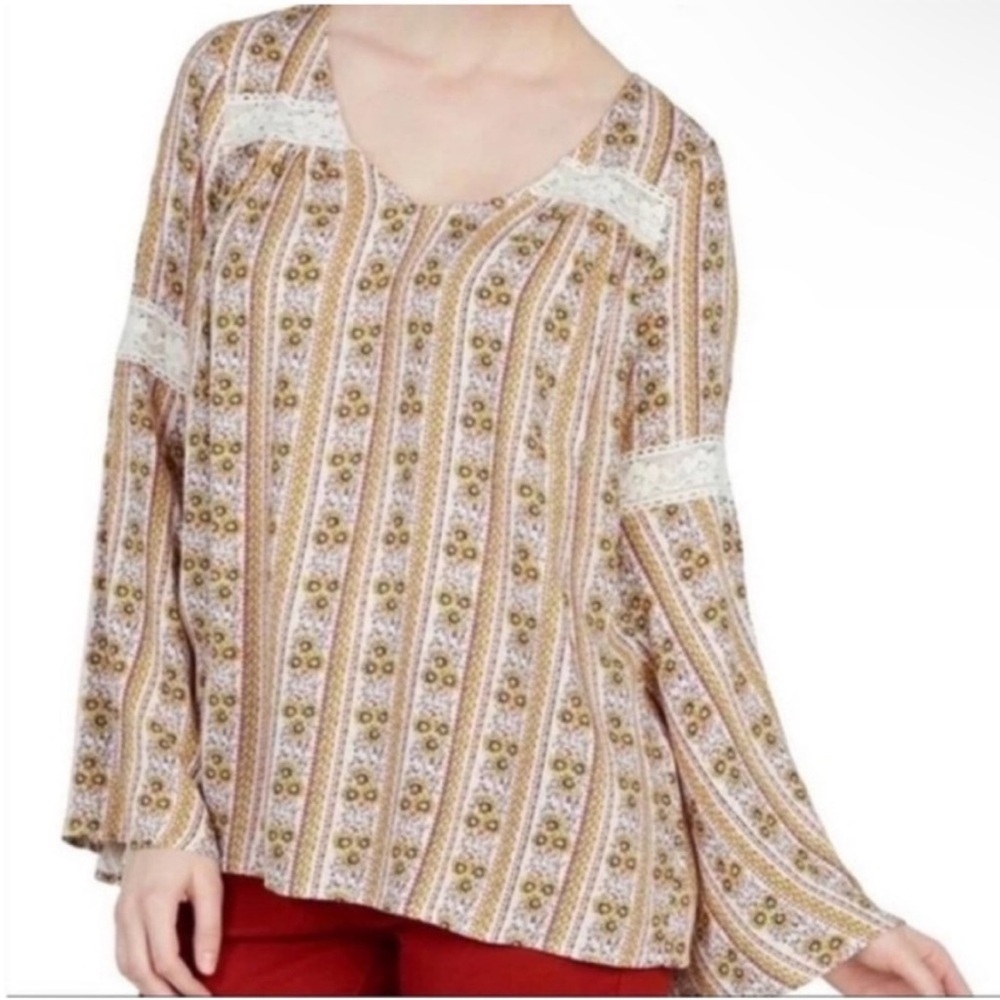ModCloth Bells and Giggles shirt red yellow floral lace peasant boho
